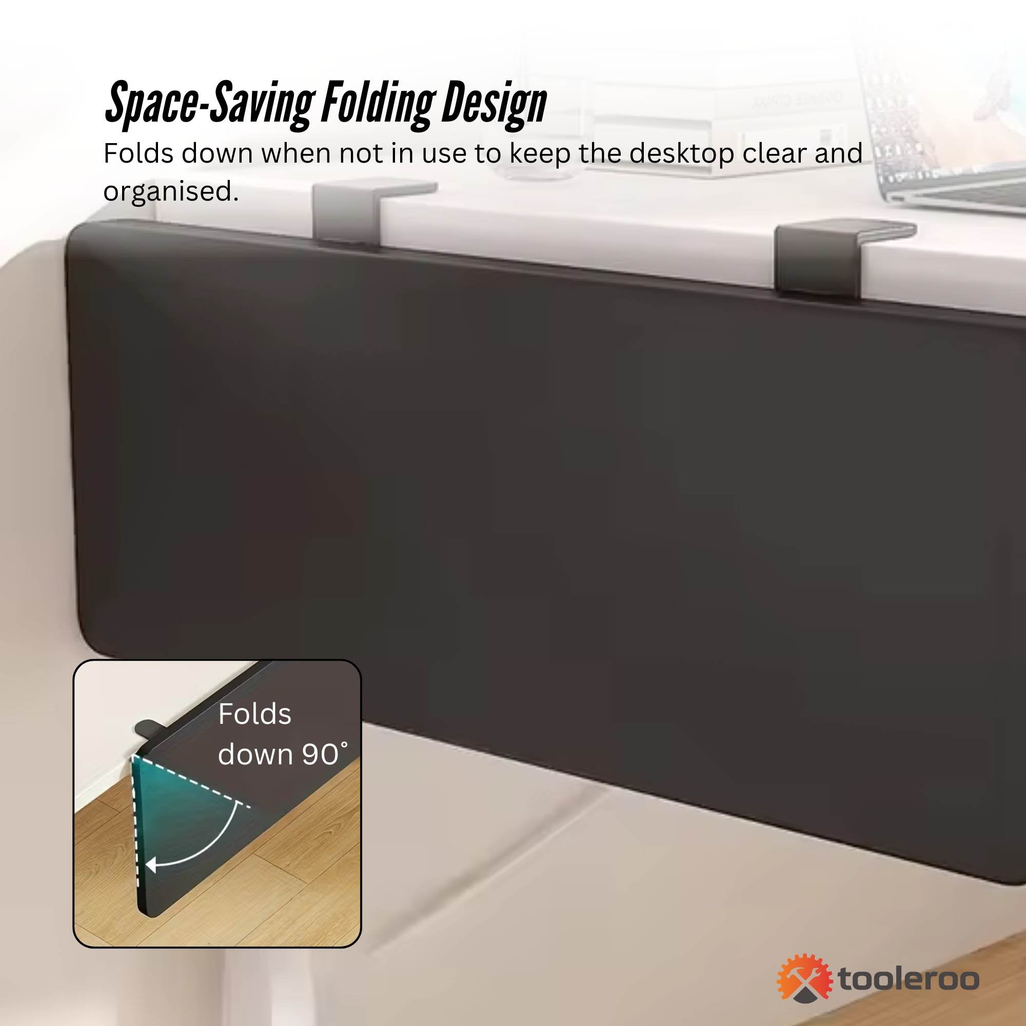 Desk Accessories: Tooleroo Folding Tray Desk Extender - Clamp-On Table Extension Shelf Black