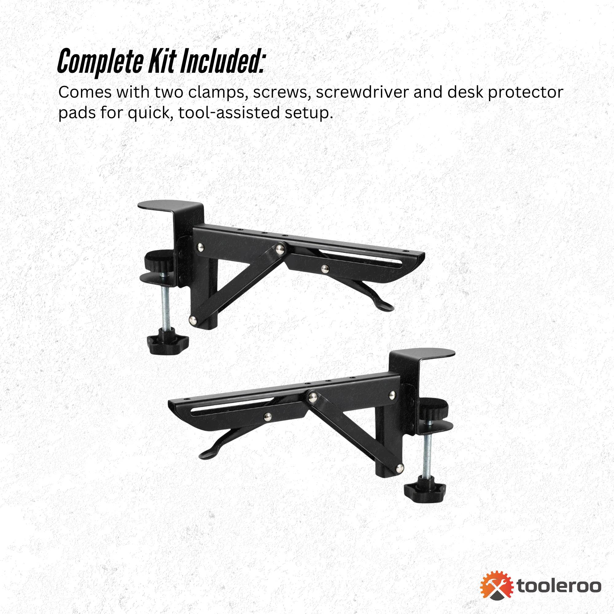 Desk Accessories: Tooleroo Folding Tray Desk Extender - Clamp-On Table Extension Shelf Black