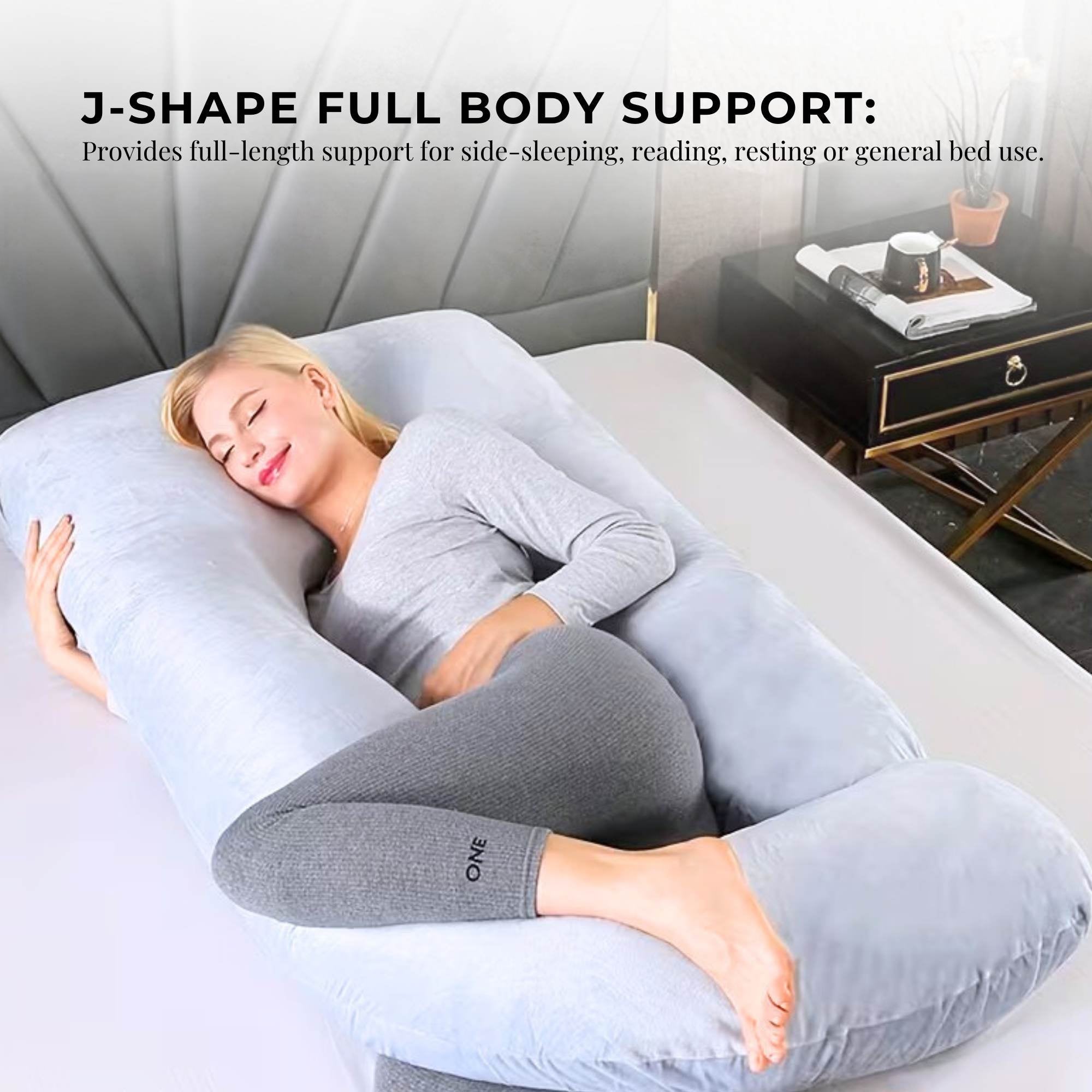 Pillows: Orku Maternity Pregnancy Pillow - J-Shape Full Length for Side Sleepers Grey