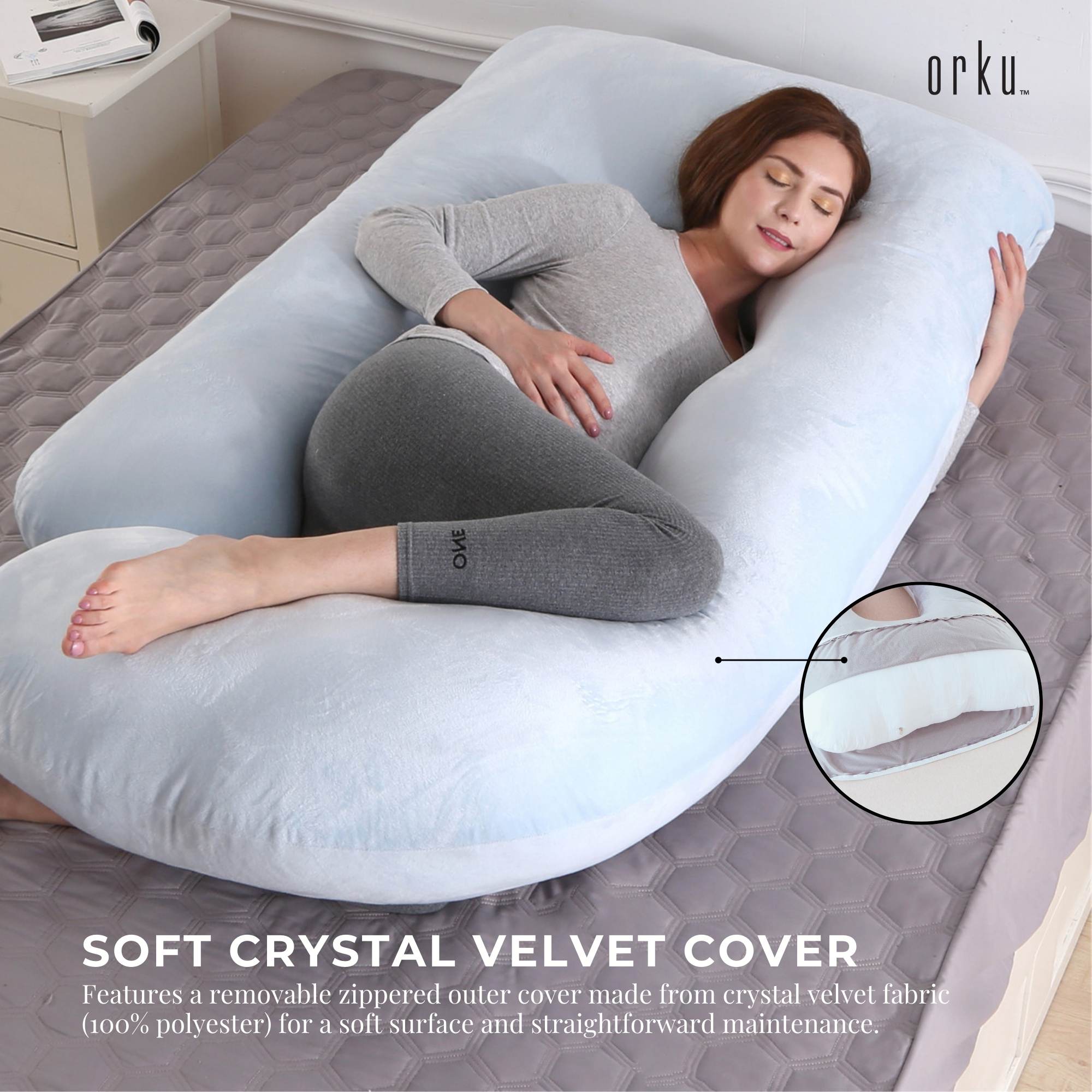 Pillows: Orku Maternity Pregnancy Pillow - J-Shape Full Length for Side Sleepers Grey