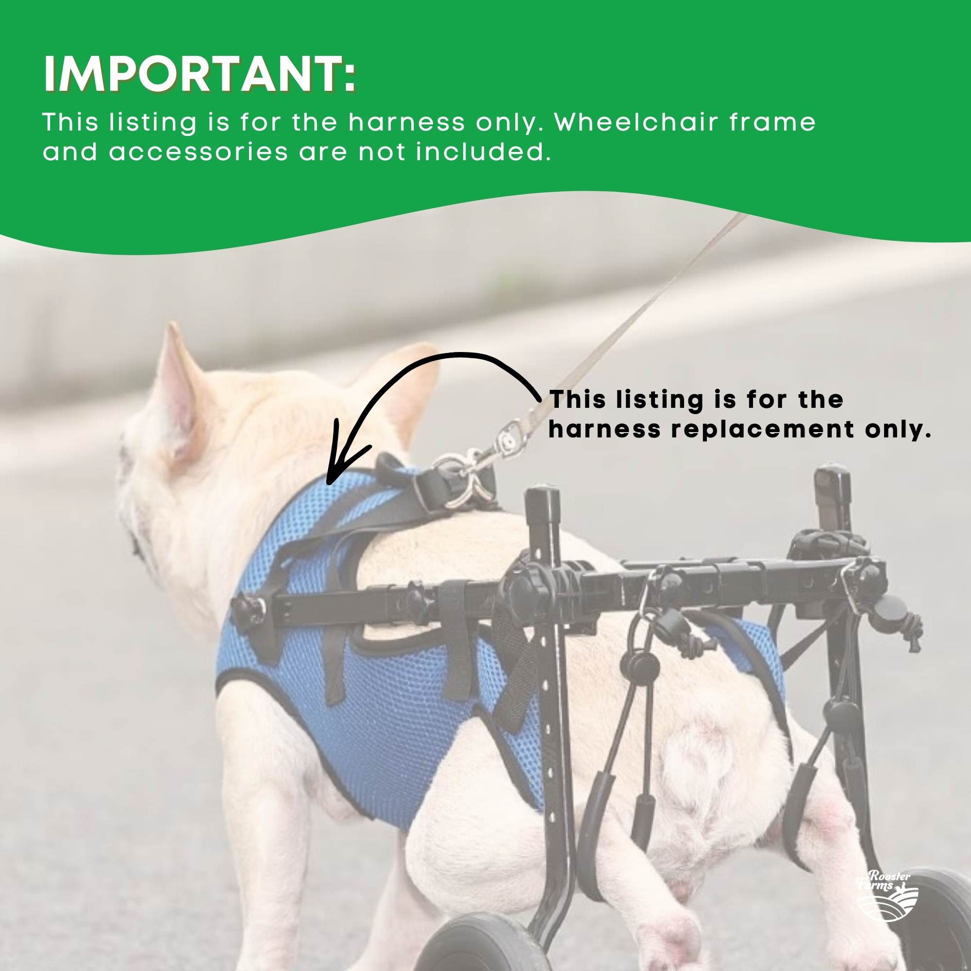 Rooster Farms Replacement Harness for Dog Wheelchair M - Little Dogs Up to 10Kg