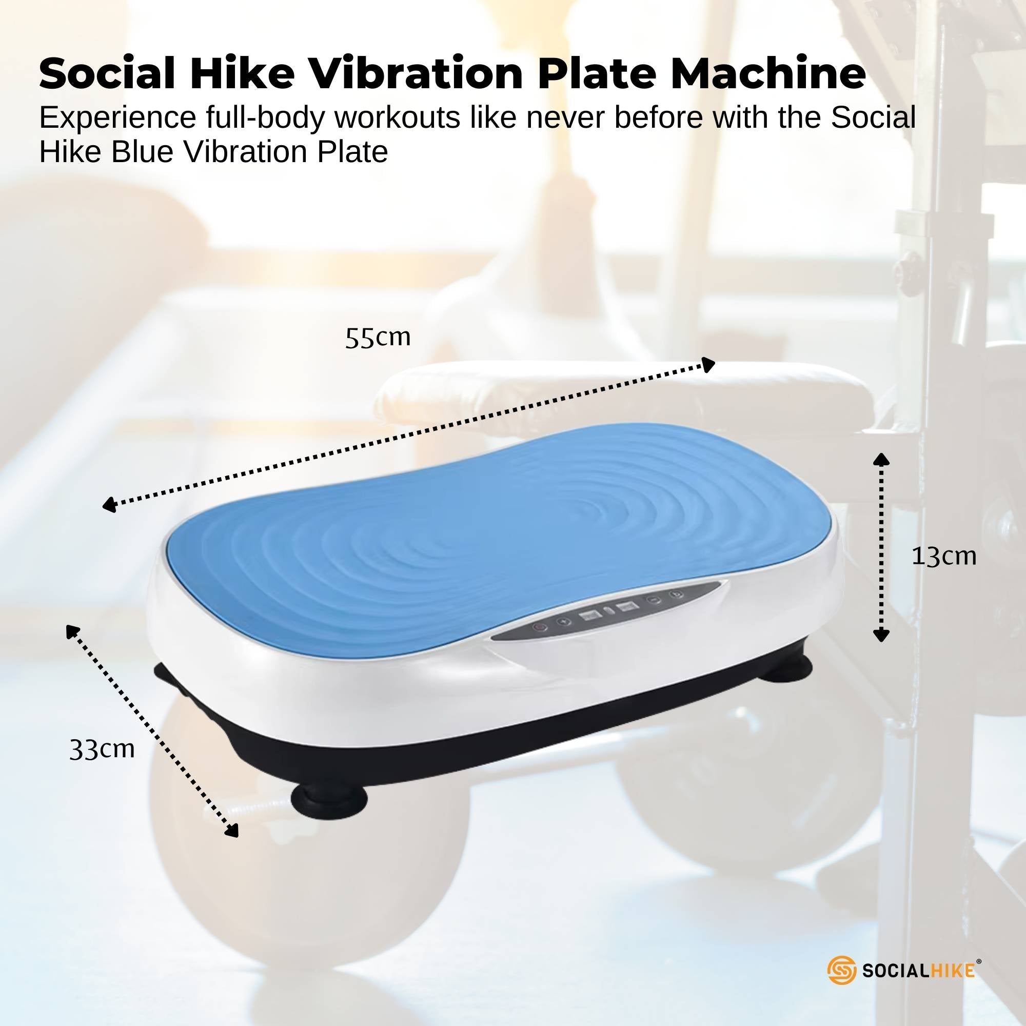 Social Hike 55cm Vibration Plate Machine Full Body Exercise Platform 200W Blue