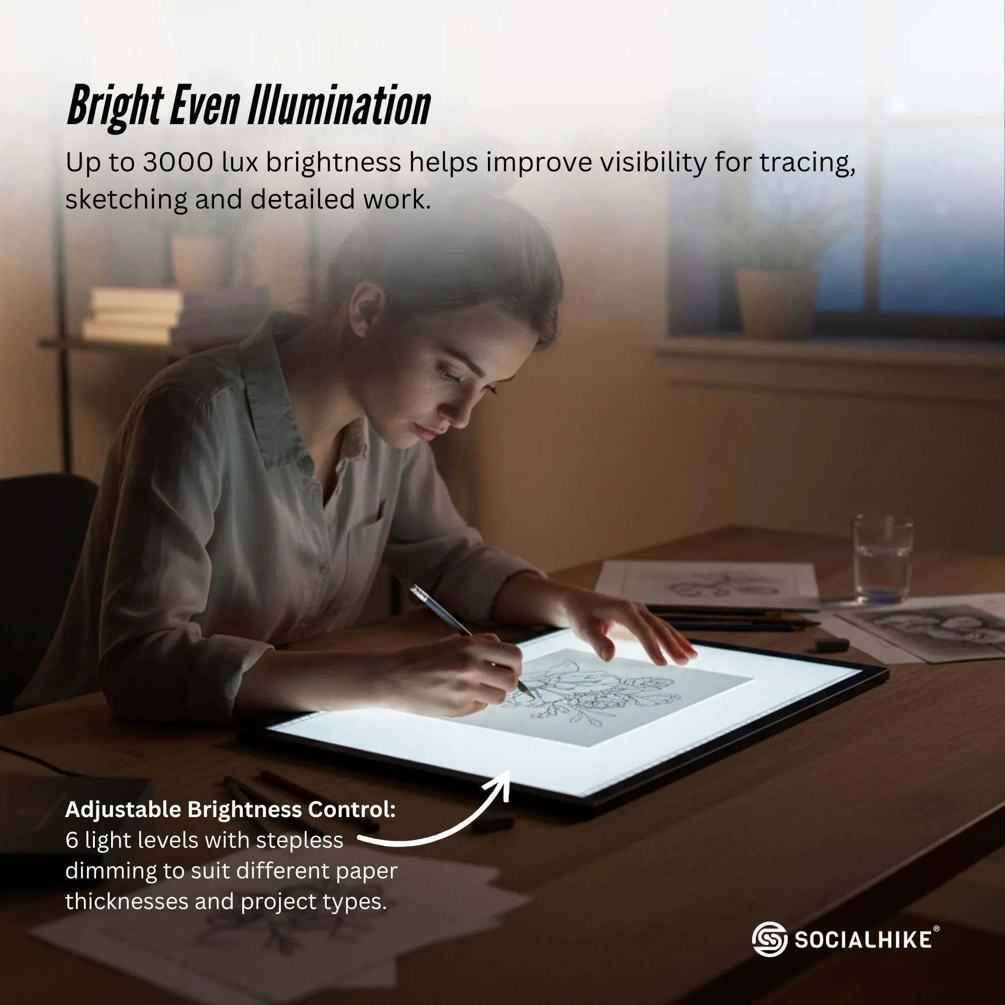 Social Hike A3 LED Light Pad Tracing Board Rechargeable USB-C 3000mAh Light Box