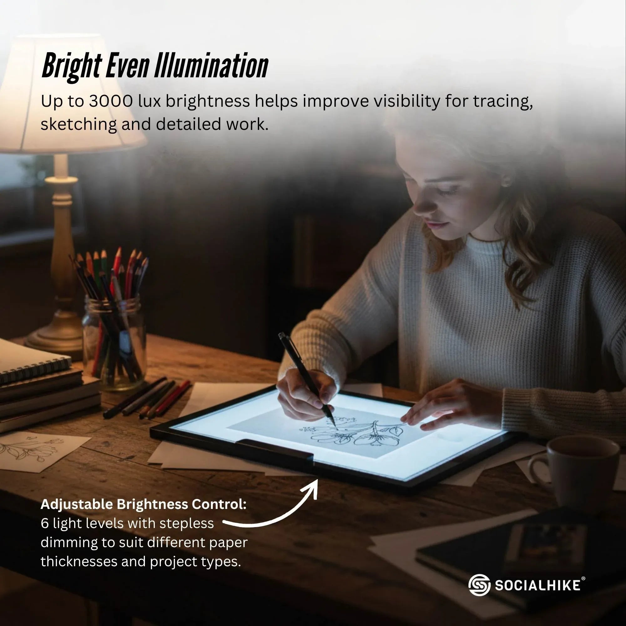 Social Hike A4 LED Light Pad Tracing Board Rechargeable USB-C 3000mAh Light Box