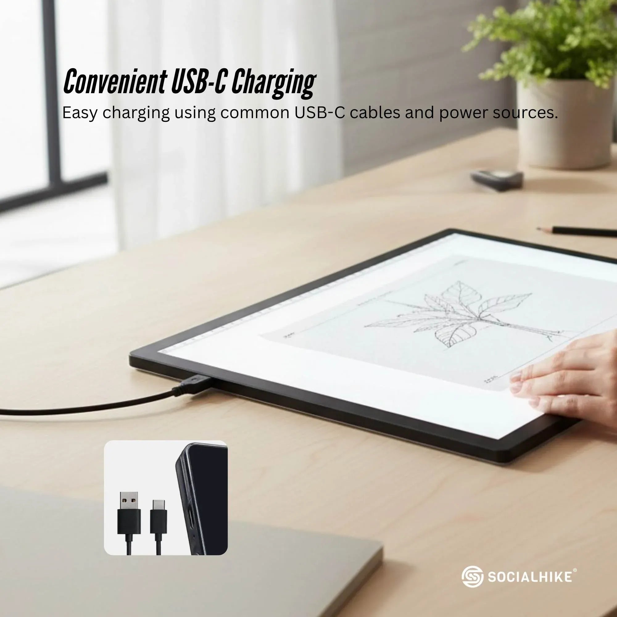 Social Hike A4 LED Light Pad Tracing Board Rechargeable USB-C 3000mAh Light Box