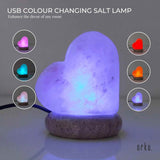 Table Lamps: USB Colour Changing Salt Himalayan Lamp - Heart Love Shape Pink Rock LED Light
