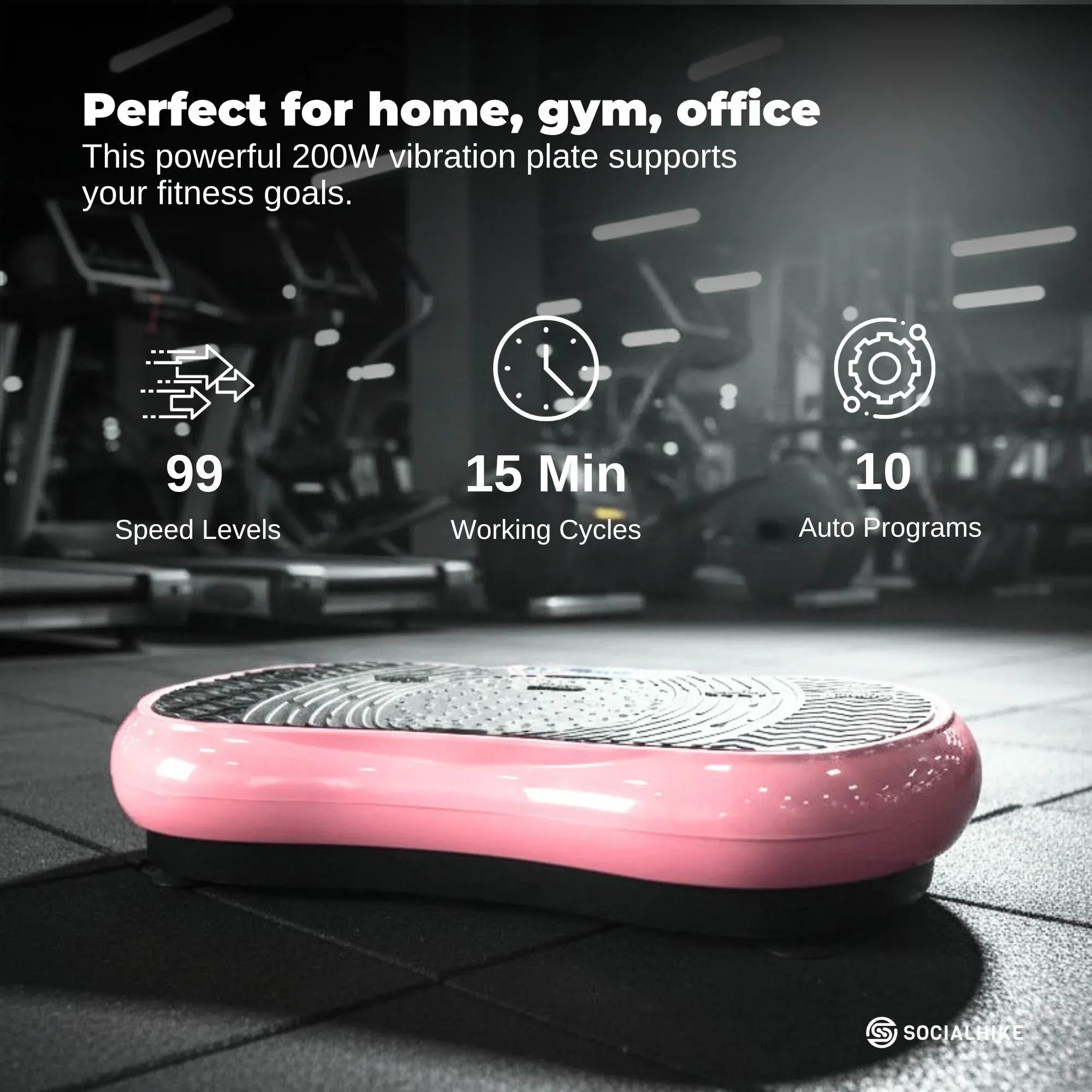 Social Hike 68cm Vibration Plate Machine Full Body Workout Platform Pink