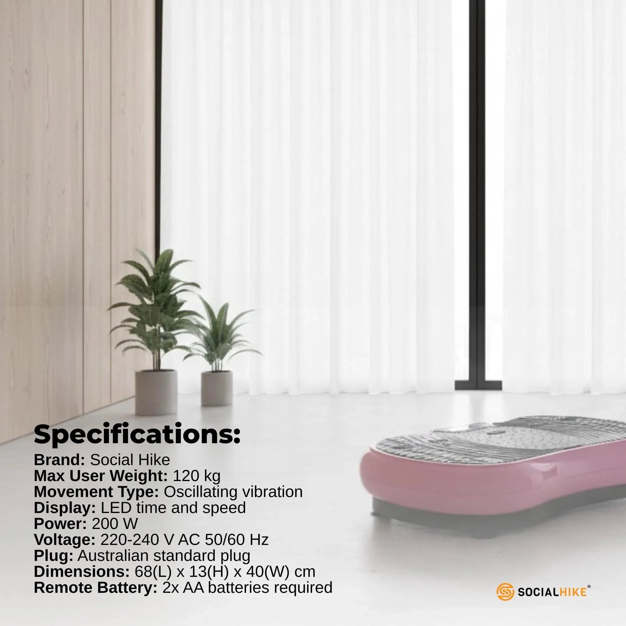 Social Hike 68cm Vibration Plate Machine Full Body Workout Platform Pink