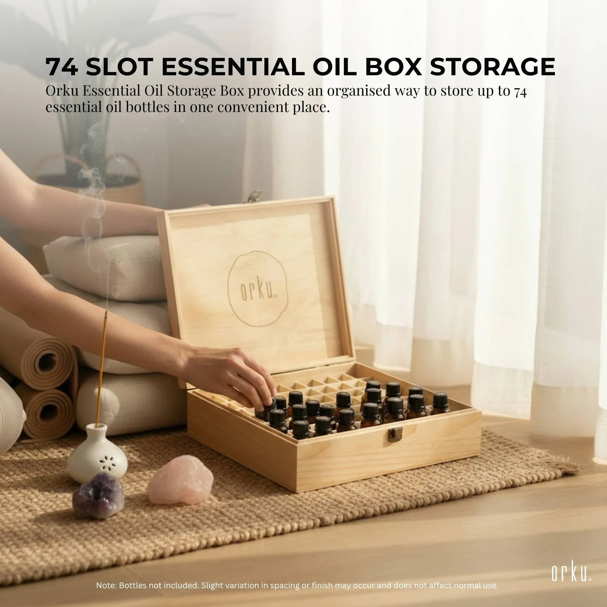 Orku 74 Essential Oil Bottle Storage Box Wooden Organiser Aromatherapy Case