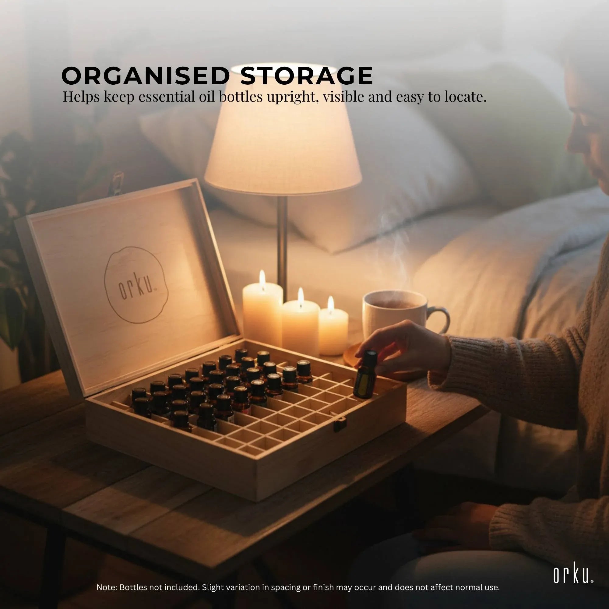 Orku 74 Essential Oil Bottle Storage Box Wooden Organiser Aromatherapy Case