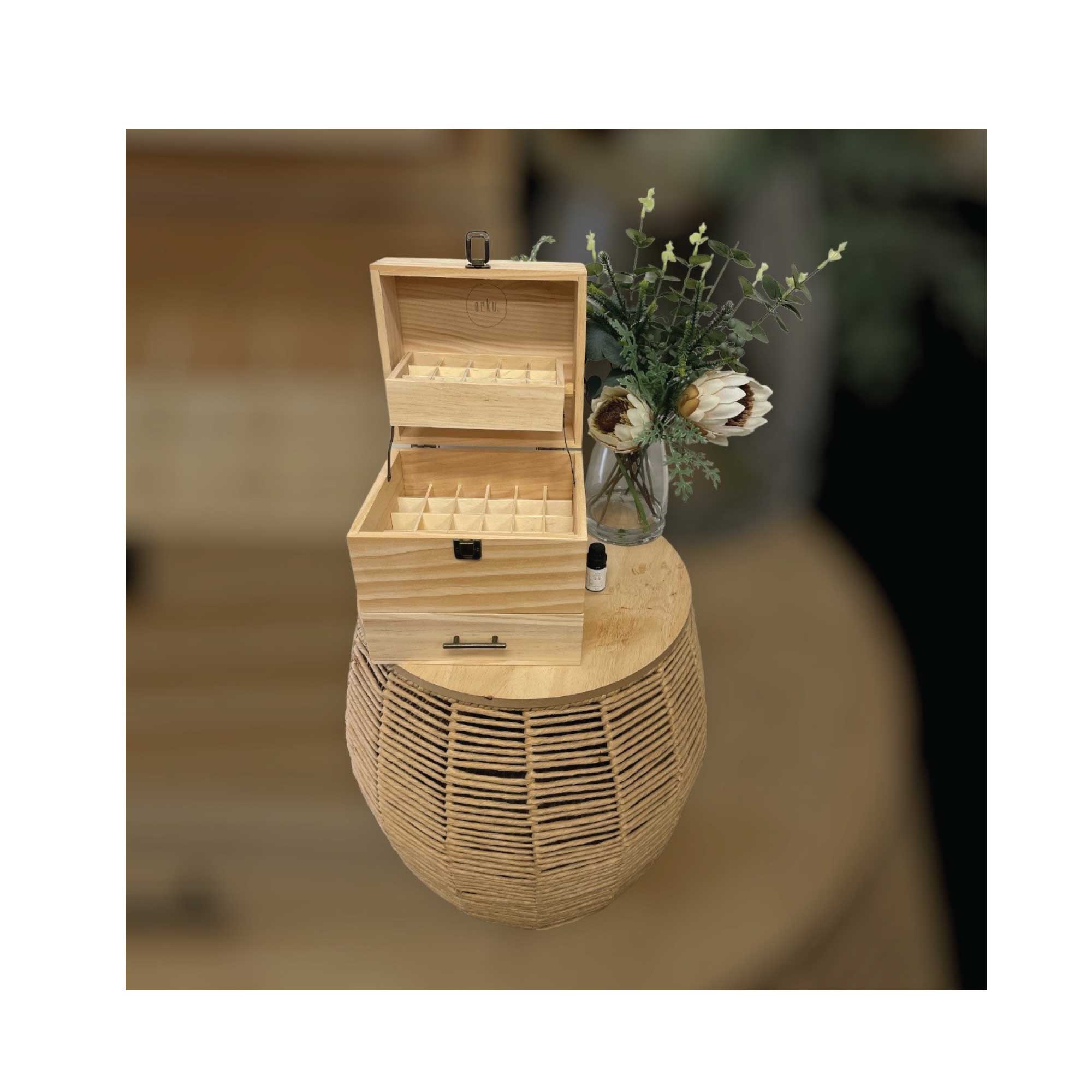 Orku 59 Essential Oil Bottle Storage Box - Wooden 3 Tier Aromatherapy Organiser