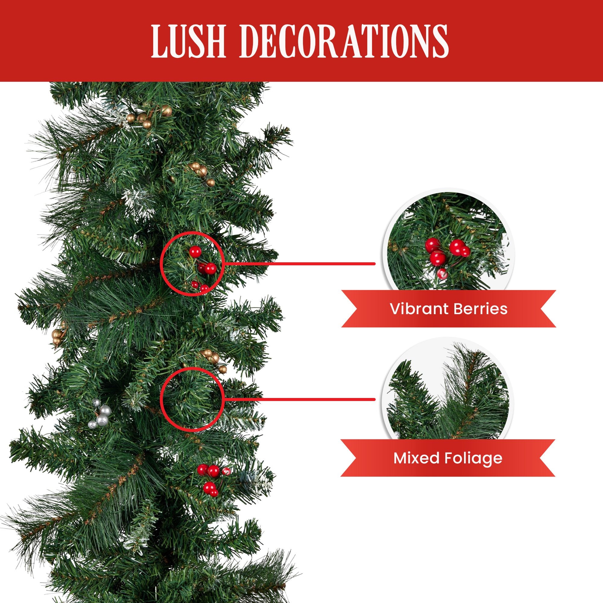 Christmas Trees: Christabelle 3.05m Christmas Garland with Berries Pine Tree Decoration Ornament