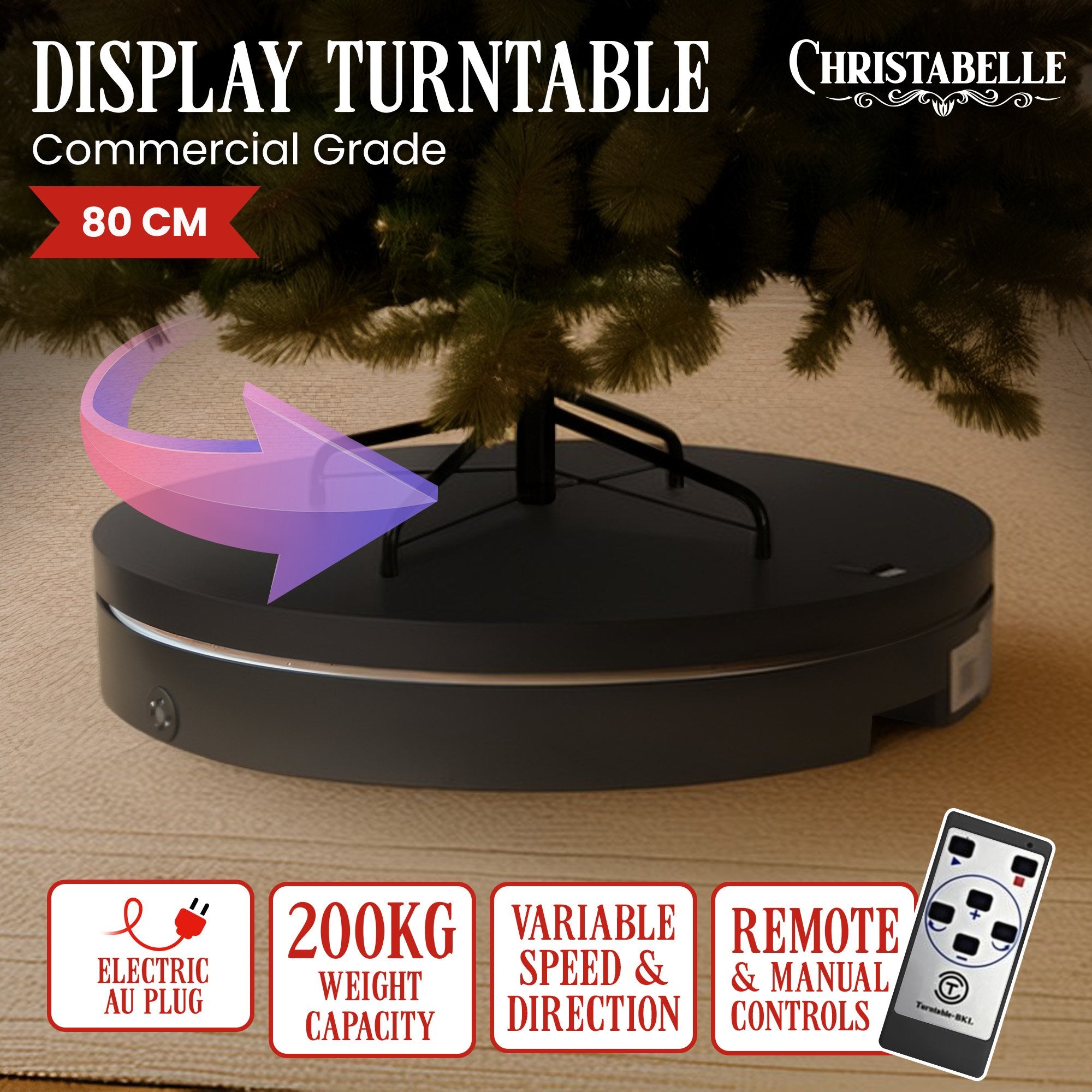 Christmas Decorations: Christabelle 80cm 200kg Commercial Electric Display Turntable Power Outlet Black