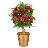 Christmas Decorations: Christabelle 36cm Christmas Tabletop Topiary Tree Pre-Decorated Berries, Baubles & Pine Cones Gold Pot Twisted Stem Festive Decoration