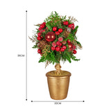 Christmas Decorations: Christabelle 36cm Christmas Tabletop Topiary Tree Pre-Decorated Berries, Baubles & Pine Cones Gold Pot Twisted Stem Festive Decoration