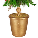 Christmas Decorations: Christabelle 36cm Christmas Tabletop Topiary Tree Pre-Decorated Berries, Baubles & Pine Cones Gold Pot Twisted Stem Festive Decoration