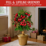 Christmas Decorations: Christabelle 36cm Christmas Tabletop Topiary Tree Pre-Decorated Berries, Baubles & Pine Cones Gold Pot Twisted Stem Festive Decoration