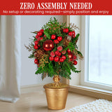 Christmas Decorations: Christabelle 36cm Christmas Tabletop Topiary Tree Pre-Decorated Berries, Baubles & Pine Cones Gold Pot Twisted Stem Festive Decoration