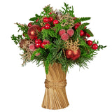 Christmas Decorations: Christabelle 33cm Christmas Bouquet Pre-Decorated Holiday Floral Arrangement with Berries, Baubles & Pine Cones Festive Tabletop Centrepiece Decoration