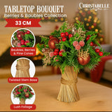 Christmas Decorations: Christabelle 33cm Christmas Bouquet Pre-Decorated Holiday Floral Arrangement with Berries, Baubles & Pine Cones Festive Tabletop Centrepiece Decoration