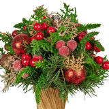 Christmas Decorations: Christabelle 33cm Christmas Bouquet Pre-Decorated Holiday Floral Arrangement with Berries, Baubles & Pine Cones Festive Tabletop Centrepiece Decoration
