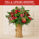 Christmas Decorations: Christabelle 33cm Christmas Bouquet Pre-Decorated Holiday Floral Arrangement with Berries, Baubles & Pine Cones Festive Tabletop Centrepiece Decoration