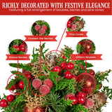 Christmas Decorations: Christabelle 33cm Christmas Bouquet Pre-Decorated Holiday Floral Arrangement with Berries, Baubles & Pine Cones Festive Tabletop Centrepiece Decoration