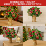 Christmas Decorations: Christabelle 33cm Christmas Bouquet Pre-Decorated Holiday Floral Arrangement with Berries, Baubles & Pine Cones Festive Tabletop Centrepiece Decoration