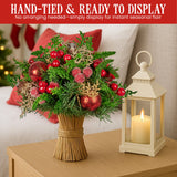 Christmas Decorations: Christabelle 33cm Christmas Bouquet Pre-Decorated Holiday Floral Arrangement with Berries, Baubles & Pine Cones Festive Tabletop Centrepiece Decoration
