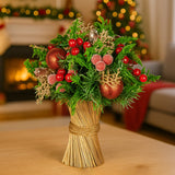 Christmas Decorations: Christabelle 33cm Christmas Bouquet Pre-Decorated Holiday Floral Arrangement with Berries, Baubles & Pine Cones Festive Tabletop Centrepiece Decoration