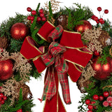 Christmas Wreaths & Garlands: Christabelle 56cm Christmas Wreath Lush Green Holiday Door Wreath with Red Berries, Baubles & Pine Cones Pre-Decorated Festive Wall or Front Door Decoration