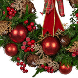 Christmas Wreaths & Garlands: Christabelle 56cm Christmas Wreath Lush Green Holiday Door Wreath with Red Berries, Baubles & Pine Cones Pre-Decorated Festive Wall or Front Door Decoration