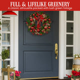 Christmas Wreaths & Garlands: Christabelle 56cm Christmas Wreath Lush Green Holiday Door Wreath with Red Berries, Baubles & Pine Cones Pre-Decorated Festive Wall or Front Door Decoration