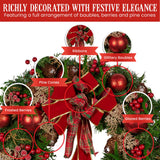Christmas Wreaths & Garlands: Christabelle 56cm Christmas Wreath Lush Green Holiday Door Wreath with Red Berries, Baubles & Pine Cones Pre-Decorated Festive Wall or Front Door Decoration