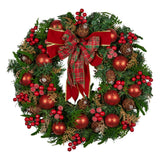 Christmas Wreaths & Garlands: Christabelle Stunning 71cm Christmas Wreath Lush Red Baubles Berries Pine Cones and Bow Front Door Decoration