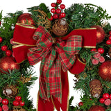 Christmas Wreaths & Garlands: Christabelle Stunning 71cm Christmas Wreath Lush Red Baubles Berries Pine Cones and Bow Front Door Decoration