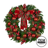 Christmas Wreaths & Garlands: Christabelle Stunning 71cm Christmas Wreath Lush Red Baubles Berries Pine Cones and Bow Front Door Decoration
