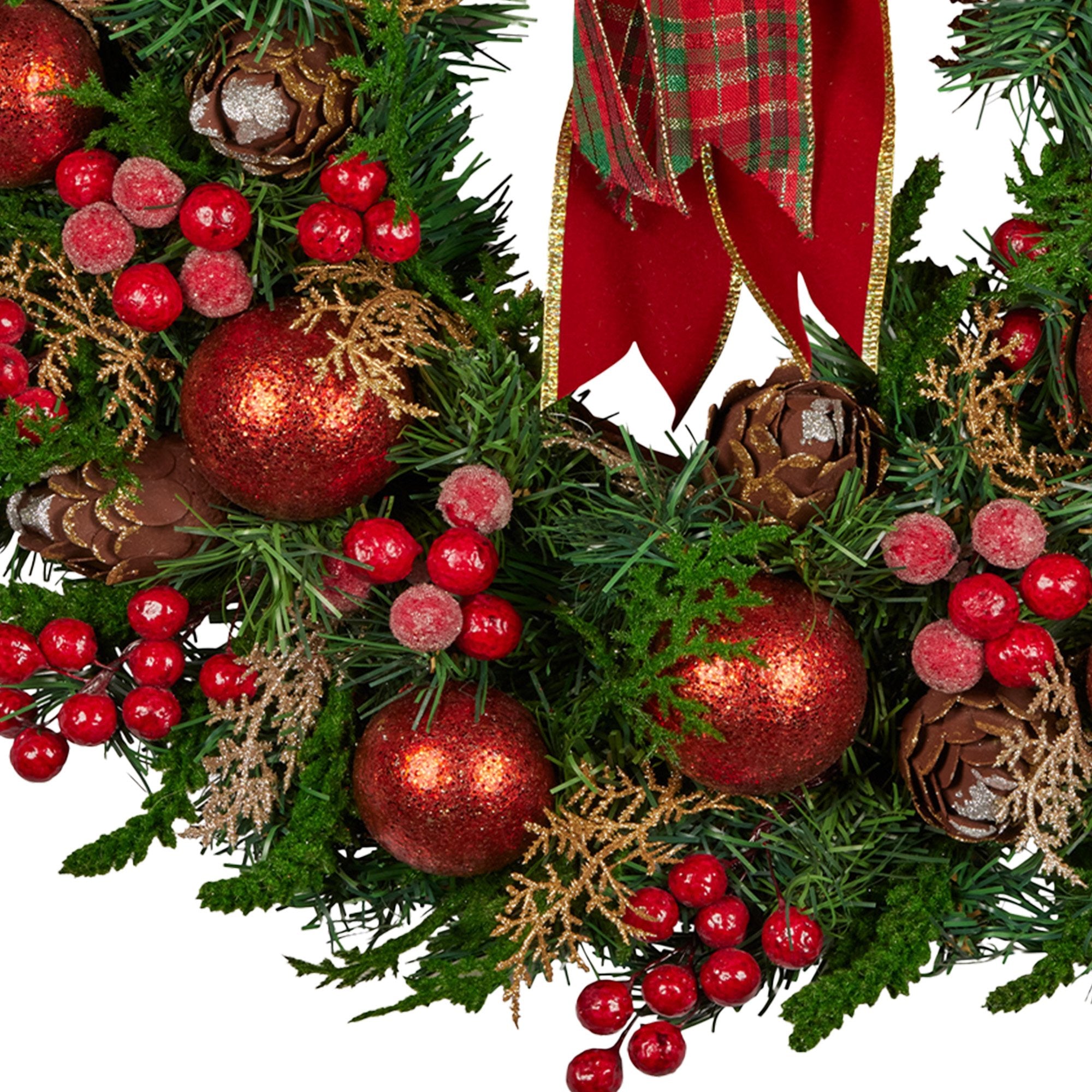 Christmas Wreaths & Garlands: Christabelle Stunning 71cm Christmas Wreath Lush Red Baubles Berries Pine Cones and Bow Front Door Decoration