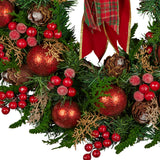 Christmas Wreaths & Garlands: Christabelle Stunning 71cm Christmas Wreath Lush Red Baubles Berries Pine Cones and Bow Front Door Decoration