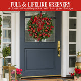 Christmas Wreaths & Garlands: Christabelle Stunning 71cm Christmas Wreath Lush Red Baubles Berries Pine Cones and Bow Front Door Decoration