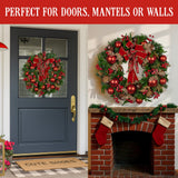 Christmas Wreaths & Garlands: Christabelle Stunning 71cm Christmas Wreath Lush Red Baubles Berries Pine Cones and Bow Front Door Decoration