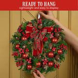 Christmas Wreaths & Garlands: Christabelle Stunning 71cm Christmas Wreath Lush Red Baubles Berries Pine Cones and Bow Front Door Decoration