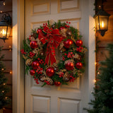 Christmas Wreaths & Garlands: Christabelle Stunning 71cm Christmas Wreath Lush Red Baubles Berries Pine Cones and Bow Front Door Decoration