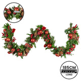 Christmas Wreaths & Garlands: Christabelle 1.85m Christmas Garland with Red Berries Pine Cones Baubles Bows Tree Decoration Ornament