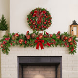 Christmas Wreaths & Garlands: Christabelle 1.85m Christmas Garland with Red Berries Pine Cones Baubles Bows Tree Decoration Ornament