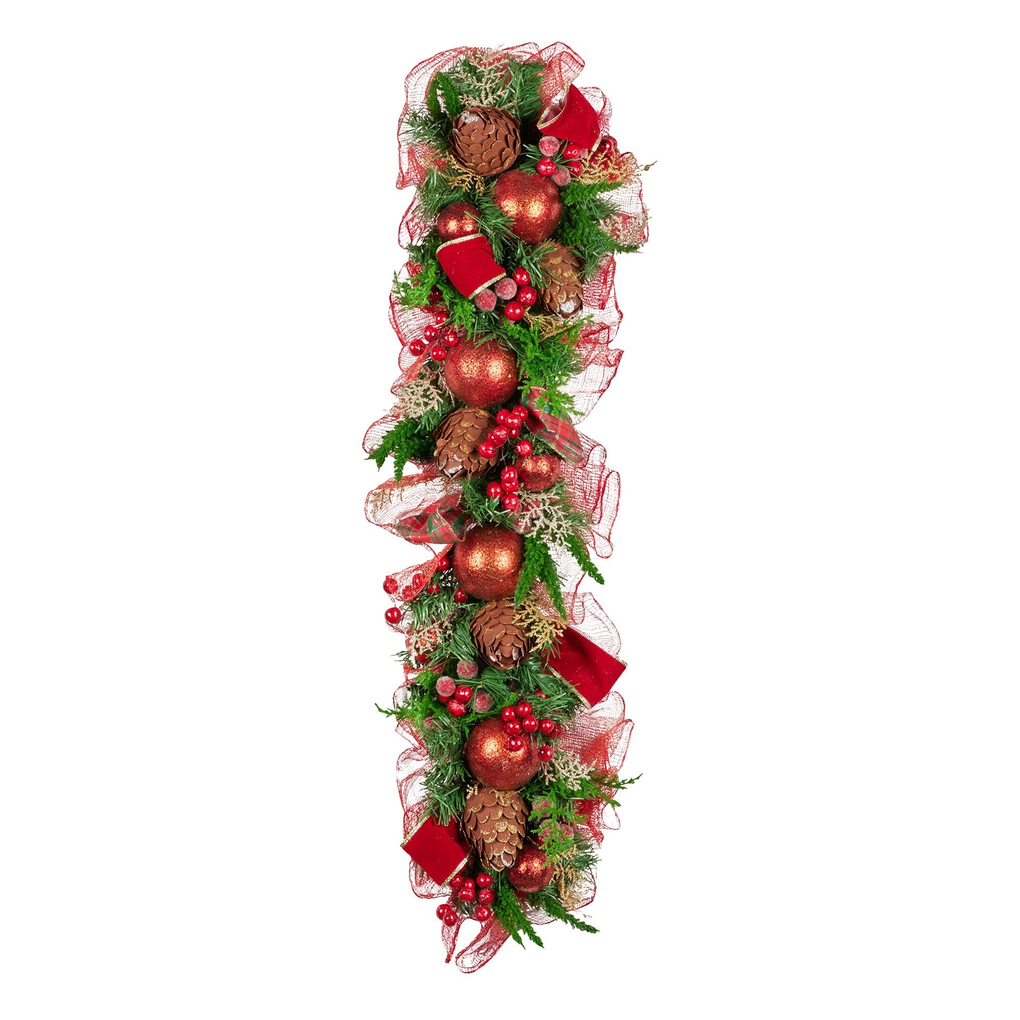Christmas Wreaths & Garlands: Christabelle 1m Christmas Garland with Red Berries & Pine Cones Baubles Berries Tree Decoration Ornament Red Green