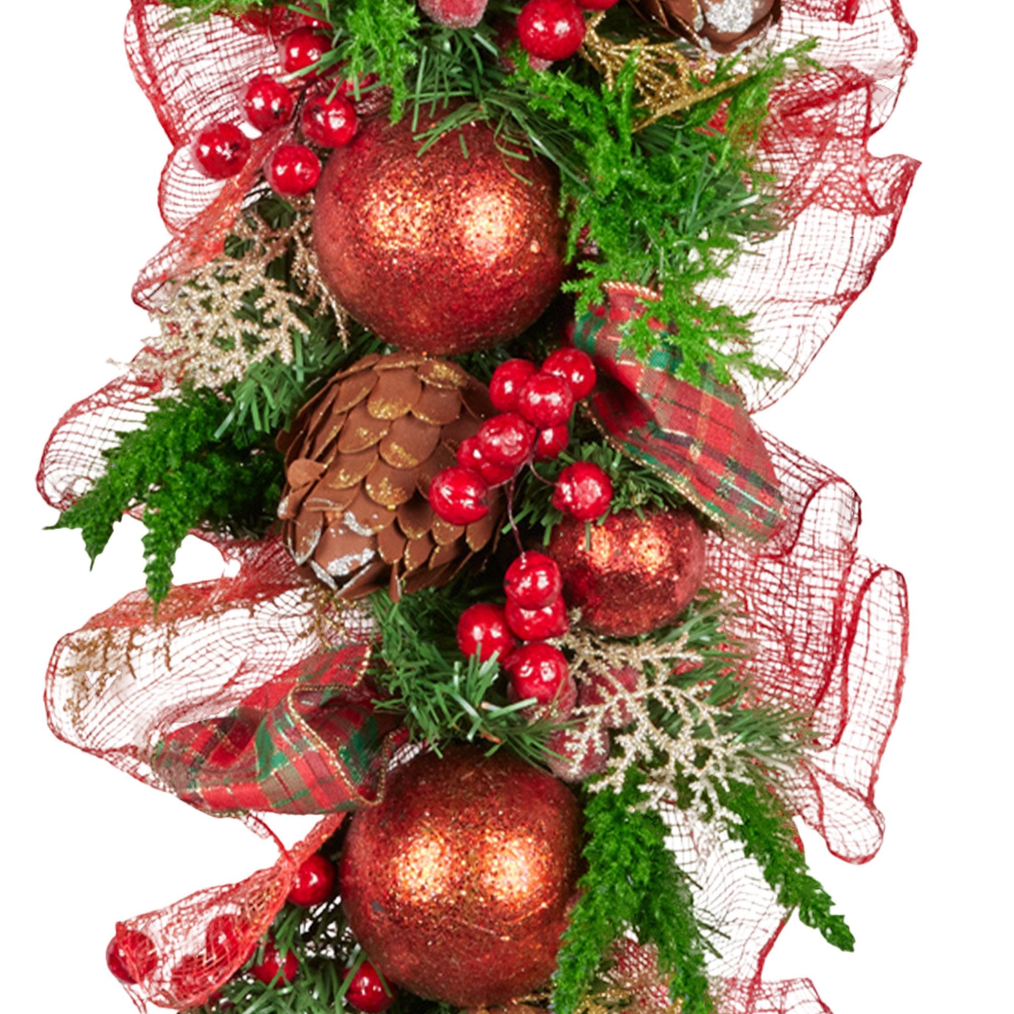 Christmas Wreaths & Garlands: Christabelle 1m Christmas Garland with Red Berries & Pine Cones Baubles Berries Tree Decoration Ornament Red Green