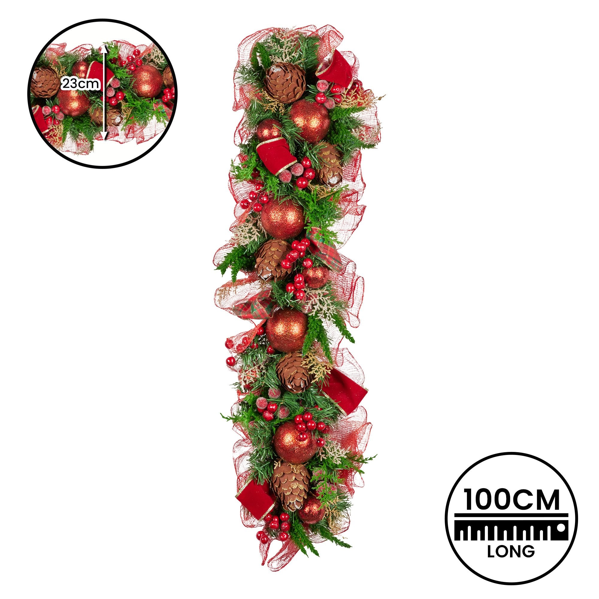 Christmas Wreaths & Garlands: Christabelle 1m Christmas Garland with Red Berries & Pine Cones Baubles Berries Tree Decoration Ornament Red Green