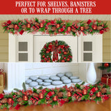 Christmas Wreaths & Garlands: Christabelle 1m Christmas Garland with Red Berries & Pine Cones Baubles Berries Tree Decoration Ornament Red Green