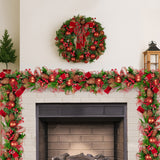 Christmas Wreaths & Garlands: Christabelle 1m Christmas Garland with Red Berries & Pine Cones Baubles Berries Tree Decoration Ornament Red Green